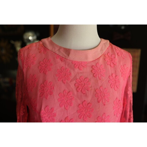 Vintage 60s Joseph Magnin Retro GoGo Flower Power Lace Pink Mod Dress - Picture 6 of 16